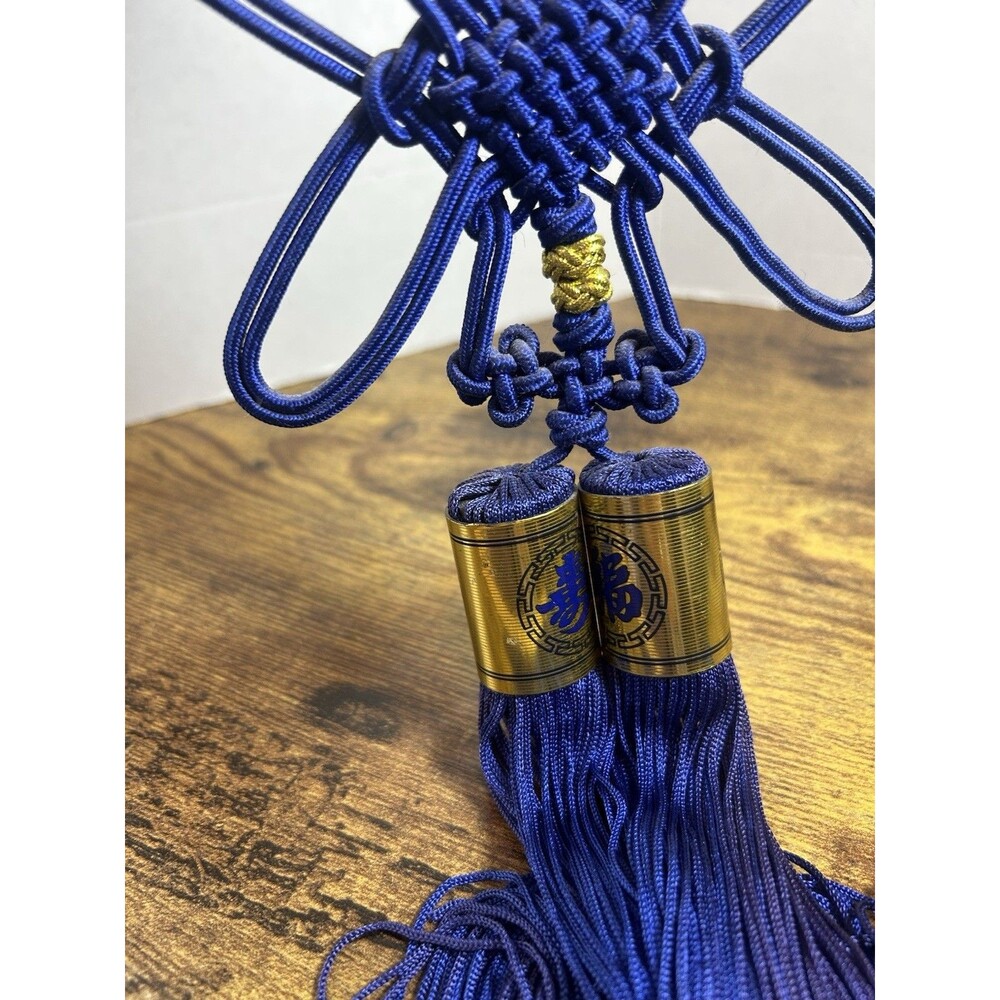 Korean Wedding Knot Tassel Hanging Ornament Medallion Decor 20” Blue Vintage - Picture 9 of 11
